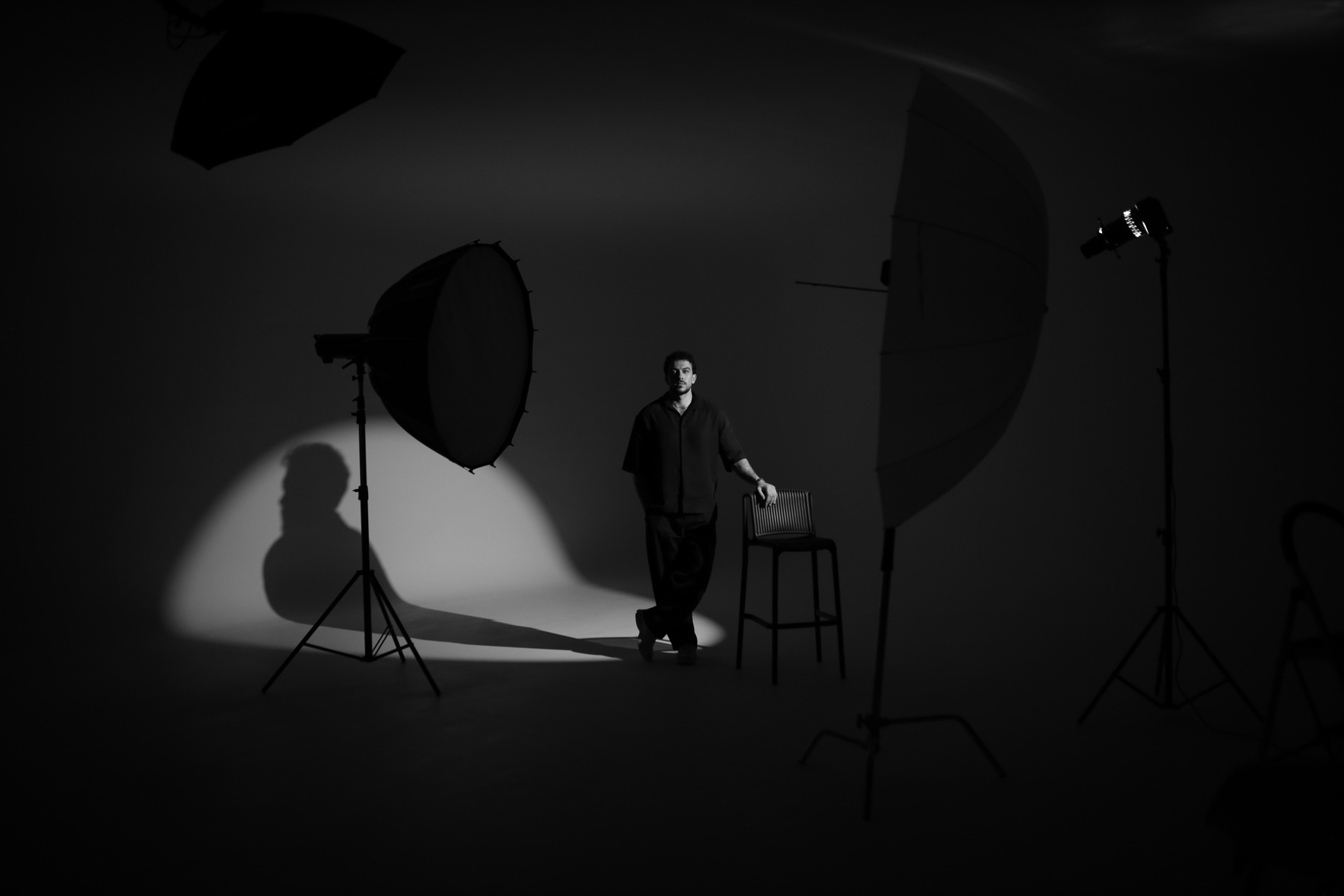 A lit studio set between takes